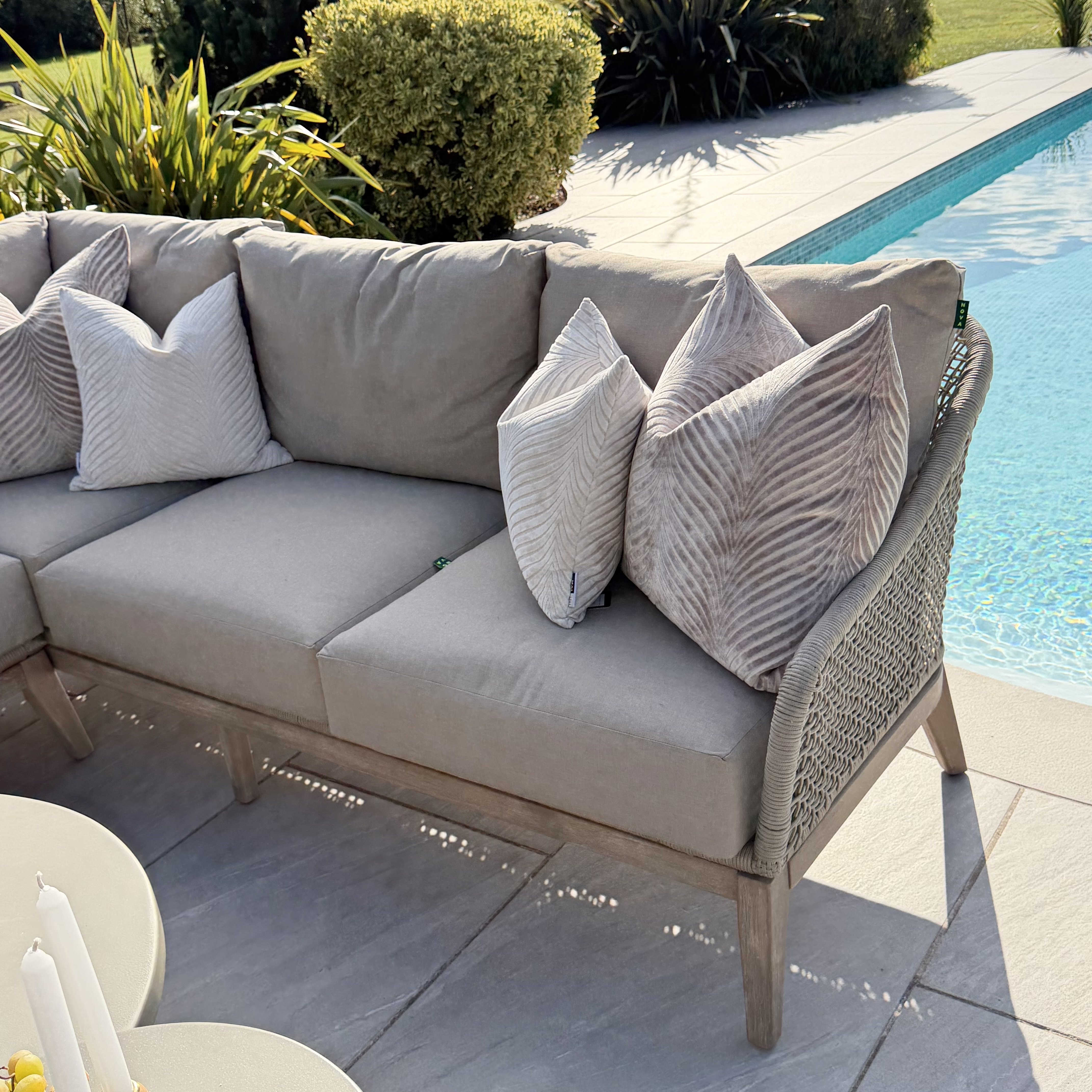 Nova - Summer Corner Sofa Set with Round Coffee Table & Side Table - Beige